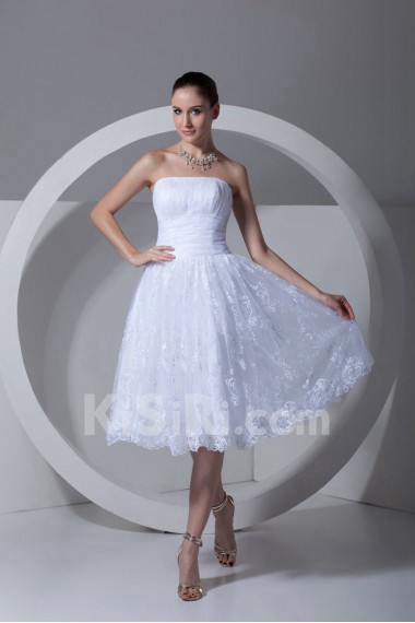 Strapless Satin and Lace Knee Length Dress