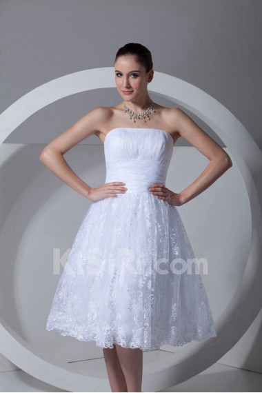 Strapless Satin and Lace Knee Length Dress