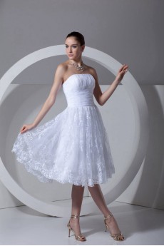 Strapless Satin and Lace Knee Length Dress