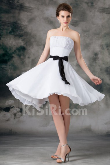 Chiffon Strapless Short Dress with Sash