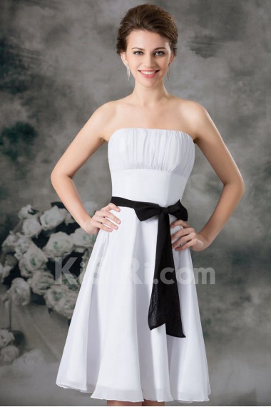 Chiffon Strapless Short Dress with Sash