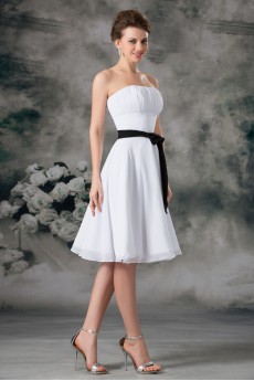 Chiffon Strapless Short Dress with Sash