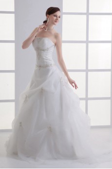 Organza Strapless Ball Gown with Embroidery