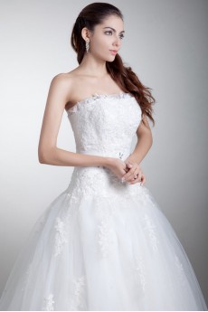 Satin and Net Strapless Ball Gown with Embroidery