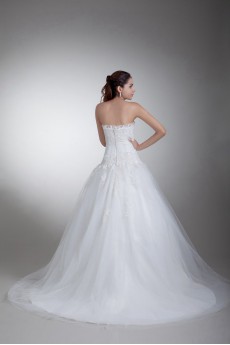 Satin and Net Strapless Ball Gown with Embroidery