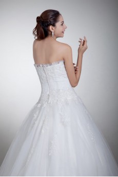 Satin and Net Strapless Ball Gown with Embroidery