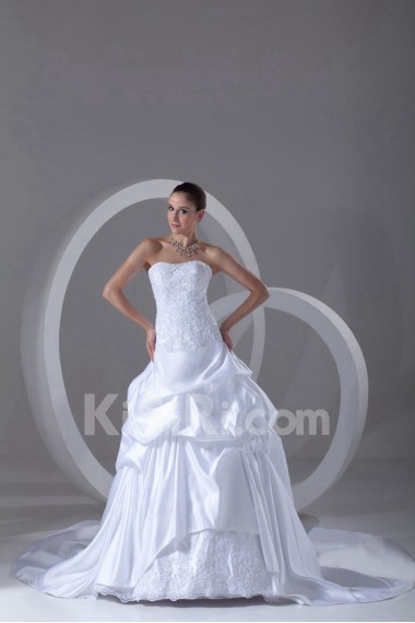 Satin Scoop Ball Gown with Embroidery