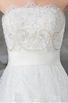 Net Strapless Ball Gown with Embroidery