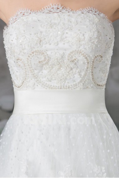 Net Strapless Ball Gown with Embroidery