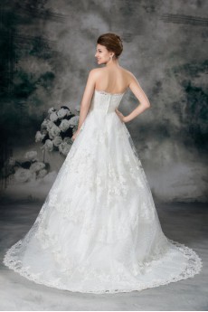 Net Strapless Ball Gown with Embroidery