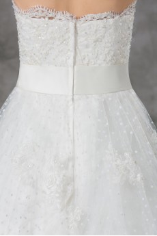 Net Strapless Ball Gown with Embroidery