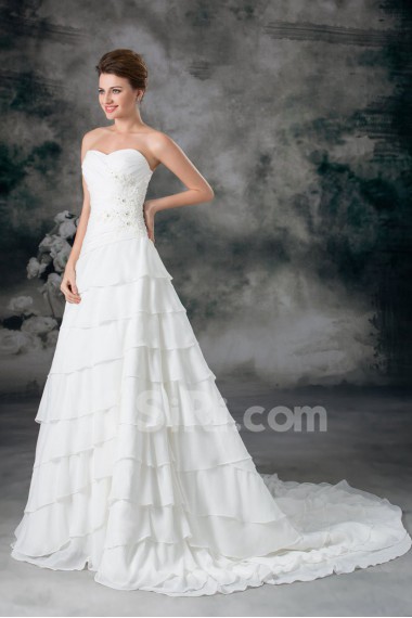 Chiffon Sweetheart A Line Gown with Embroidery