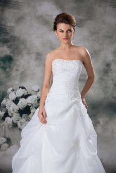 Organza Strapless A Line Gown with Embroidery