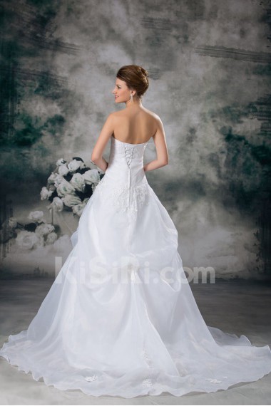 Organza Strapless A Line Gown with Embroidery