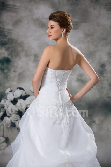 Organza Strapless A Line Gown with Embroidery