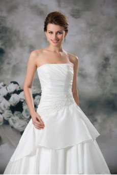 Satin Strapless A Line Gown with Embroidery