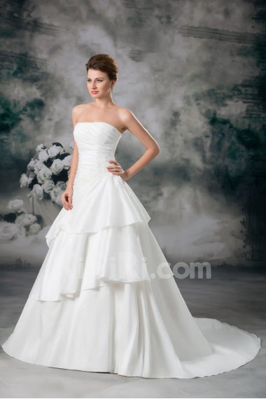 Satin Strapless A Line Gown with Embroidery