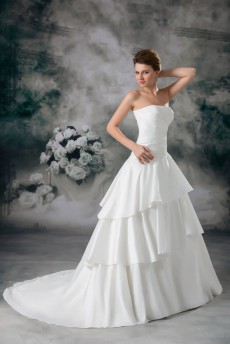 Satin Strapless A Line Gown with Embroidery