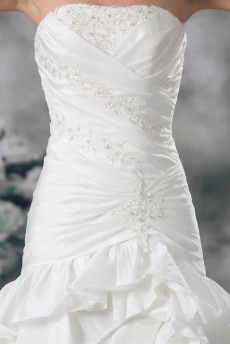 Taffeta Strapless A Line Gown with Embroidery