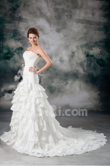 Taffeta Strapless A Line Gown with Embroidery