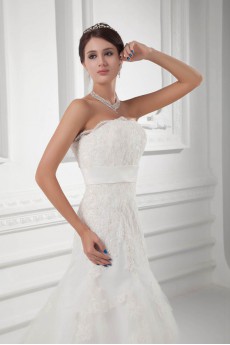 Strapless A Line Gown with Embroidery