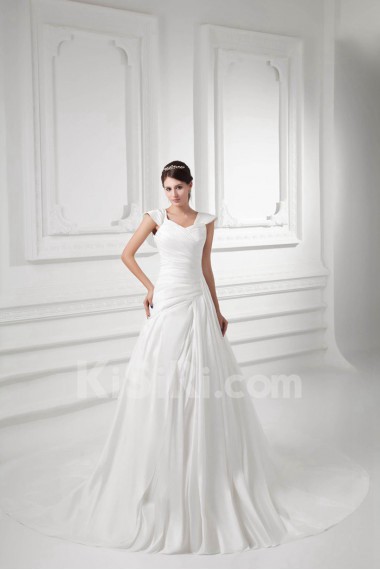 Satin A Line Gown with Cap Sleeves