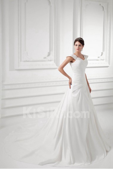 Satin A Line Gown with Cap Sleeves