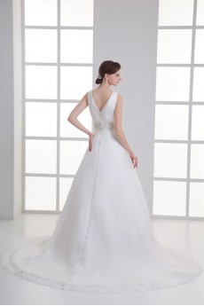 Organza V Neckline A Line Gown with Sash