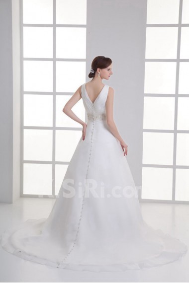 Organza V Neckline A Line Gown with Sash