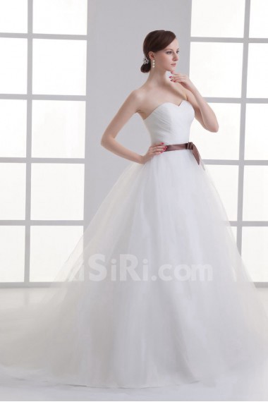 Satin and Net Sweetheart A Line Gown with Sash