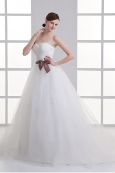 Satin and Net Sweetheart A Line Gown with Sash