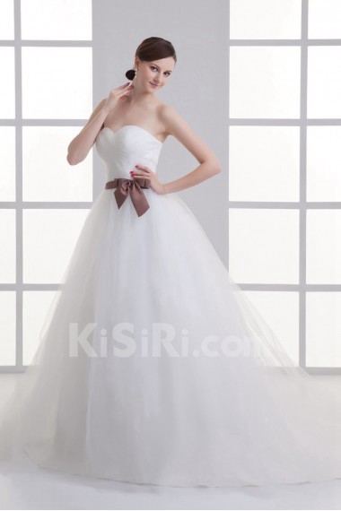 Satin and Net Sweetheart A Line Gown with Sash