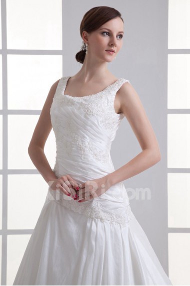 Taffeta Square A Line Gown with Embroidery