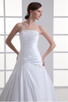 Satin Strapless A Line Gown with Embroidery