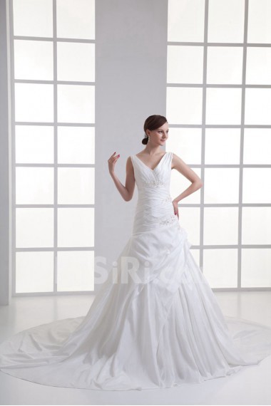 Taffeta V Neckline A Line Gown with Embroidery