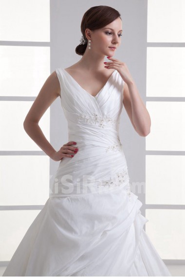 Taffeta V Neckline A Line Gown with Embroidery