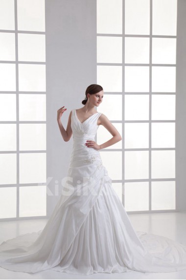 Taffeta V Neckline A Line Gown with Embroidery