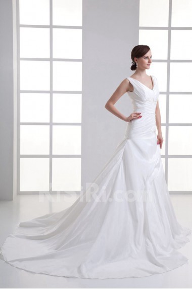 Taffeta V Neckline A Line Gown with Embroidery