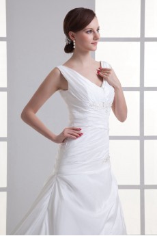 Taffeta V Neckline A Line Gown with Embroidery