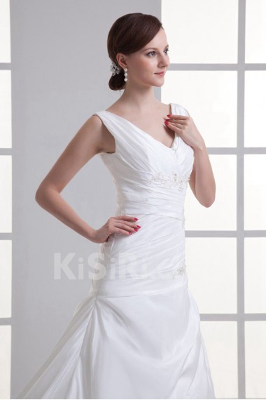 Taffeta V Neckline A Line Gown with Embroidery