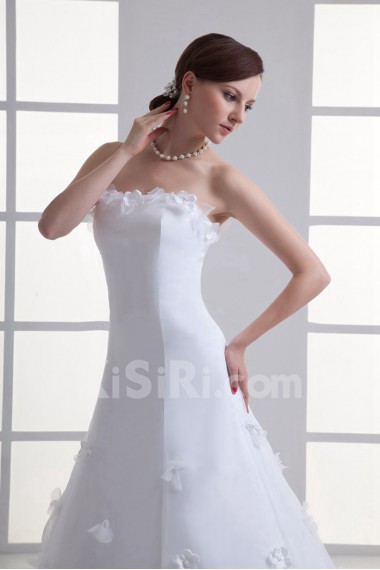 Satin Strapless A Line Gown with Embroidery