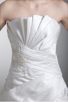 Satin Scallop A Line Gown with Embroidery