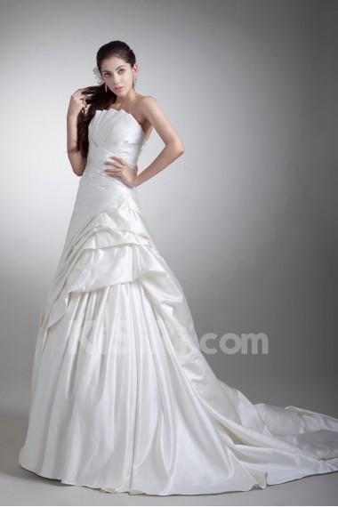 Satin Scallop A Line Gown with Embroidery