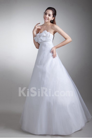 Organza and Satin Strapless A Line Gown