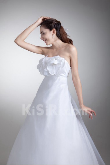 Organza and Satin Strapless A Line Gown