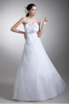 Organza and Satin Strapless A Line Gown