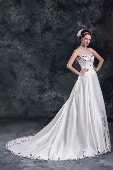 Satin Sweetheart A Line Gown with Embroidery