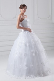 Organza and Satin Scoop A Line Gown with Embroidery