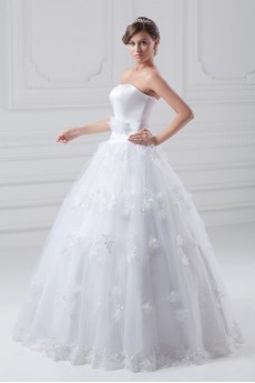 Organza and Satin Scoop A Line Gown with Embroidery