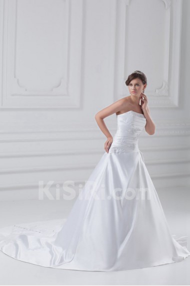 Satin Strapless A Line Gown